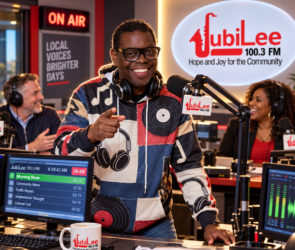 Dewayne Benton in the Jubilee 100.3 FM studio